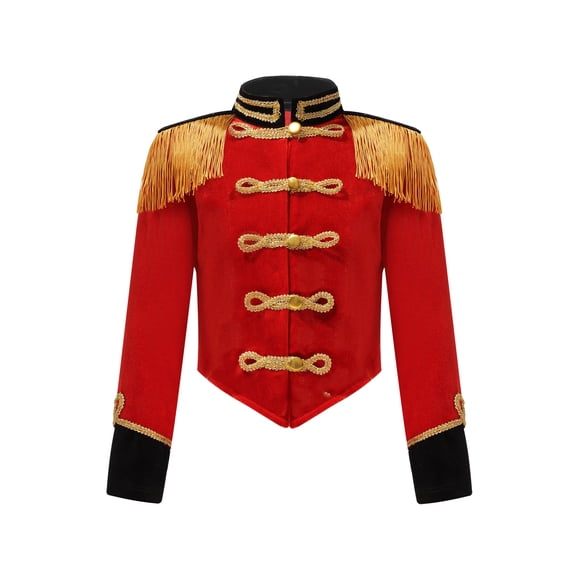iiniim Kids Girls Boys Drum Major Jacket Marching Band Uniform Tassel Red Circus Ringmaster Outfits Red 4