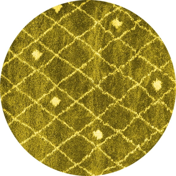 Ahgly Company Machine Washable Indoor Round Trellis Yellow Modern Area Rugs, 3' Round
