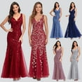 thumbnail image 3 of Sleeveless V-neck Tulle Sequins Cocktail Dresses V-back Mermaid Party Prom Gowns Women Formal Occasion Embroidered Robe Vestioes, 3 of 8