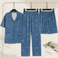 thumbnail image 1 of Conjunto de tres piezas de pantalones cortos de verano para hombre, pantalones largos de manga corta de algodón puro, ropa de casa, novedad de 2023, 1 of 5