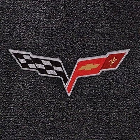 2005 - 2007.5 C6 Corvette Velourtex Lloyd Mats Ebony with Cross Flags Logo