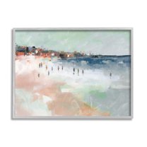 Stupell Industries Abstract People on Shore Landscape Painting Gray Framed Art Print Wall Art, 30 x 24