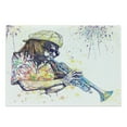 thumbnail image 1 of Jazz Music Cutting Board, Illustration of Trumpeter with Paint Splashes at the Background Entertainment, Decorative Tempered Glass Cutting and Serving Board, Large Size, Purple Yellow, by Ambesonne, 1 of 1