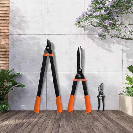 3PCS Garden Tool Set with Lopper, Hedge Shears and Bypass Pruner - Heavy Duty Stainless Steel Pruning Shears for Tree Trimming & Shrub Care