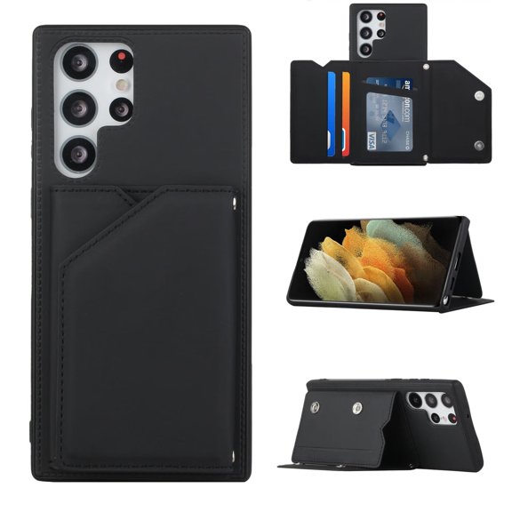 for Galaxy S23 Ultra 6.8" Magnetic Wallet Case with [RFID Blocking], Premium PU Leather Cover with Card Holder & Kickstand Shockproof Protective Shell for S23 Ultra, Black