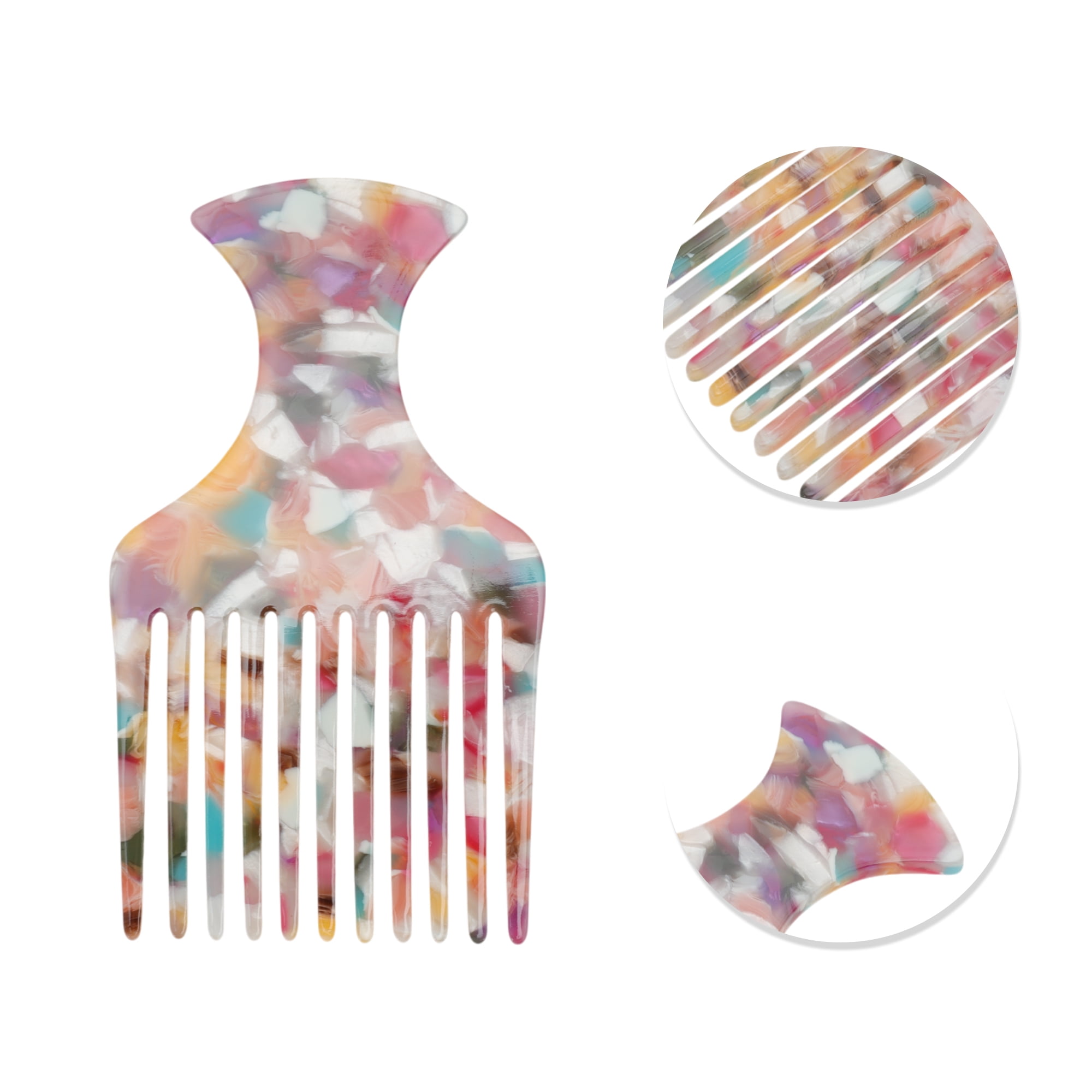 Unique Bargains 1 Pc Flat Handle Marble Hair Insert Comb for All Hair Types Multicolored