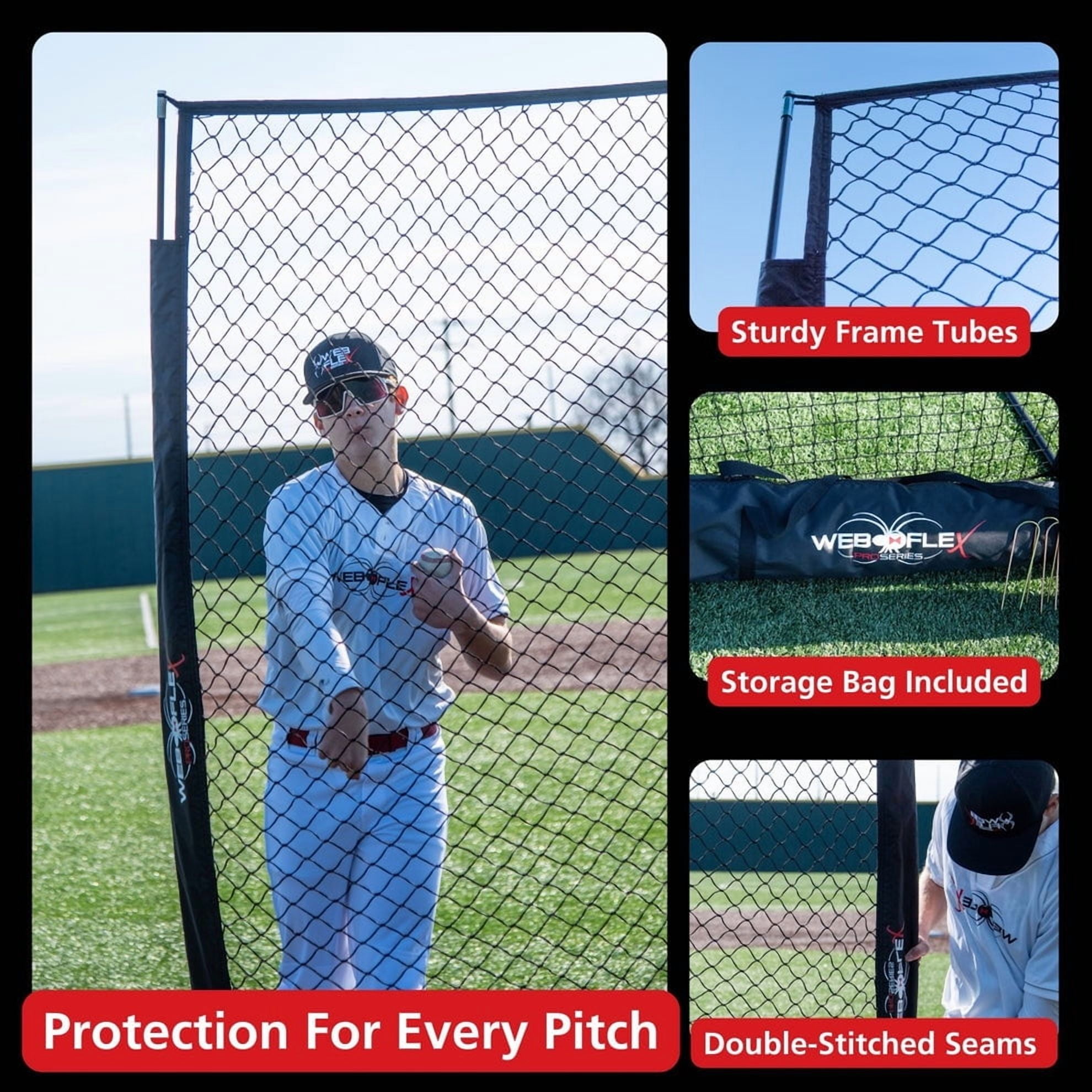 Web Flex Spider Series 4 ft x 7 ft Baseball I-Screen – Pitcher Protective Safety Screen & Net