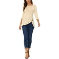 thumbnail image 2 of Allegra K Women's Round Neck 3/4 Sleeve Button Decor Asymmetric Hem Tunic Top, 2 of 5