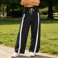 thumbnail image 2 of hotojiny Wide Leg Pants for Women Fashion High Waist Side Striped Baggy Sweat Pants Drawstring Athletic Casual Pants(Black,Small), 2 of 6