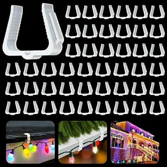 50 Pcs Christmas Light Hanger Hooks 1 5/8 Inch Fascia Boards Clips Weatherproof Plastic Outdoor Holiday Light Clip