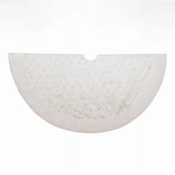 Kurt S. Adler 60 in. White Dupion Tree Skirt with Lurex Embroidered Snowflakes