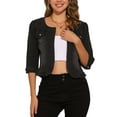 thumbnail image 1 of INSPIRE CHIC Chaqueta de mezclilla sin cuello para mujer Chaquetas de mezclilla de manga 3/4 Negro XS, 1 of 6