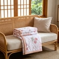 thumbnail image 5 of Lypsnake Floral Print Cooling Blankets, Soft Breathable Lightweight Rose Pattern Quilted Throw with Peach Trim, Cozy Skin-Friendly Bedding for Bed Couch Office, 5 of 6