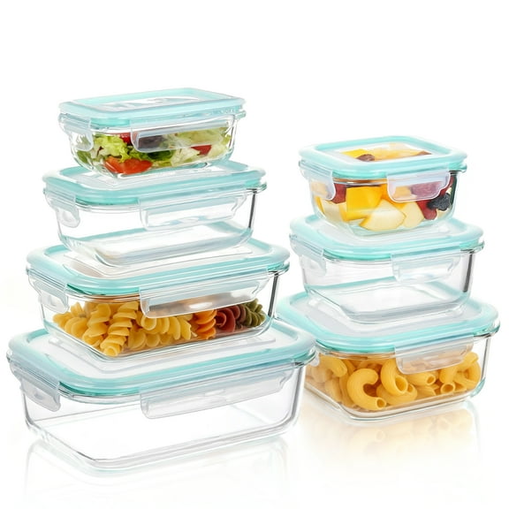 GARITIN Glass Food Storage Containers with Lids,7 Pack Glass Tupperware, Airtight Meal Prep Containers Glass, Microwave/Oven/Freezer/Dishwasher Safe Lunch Box Containers
