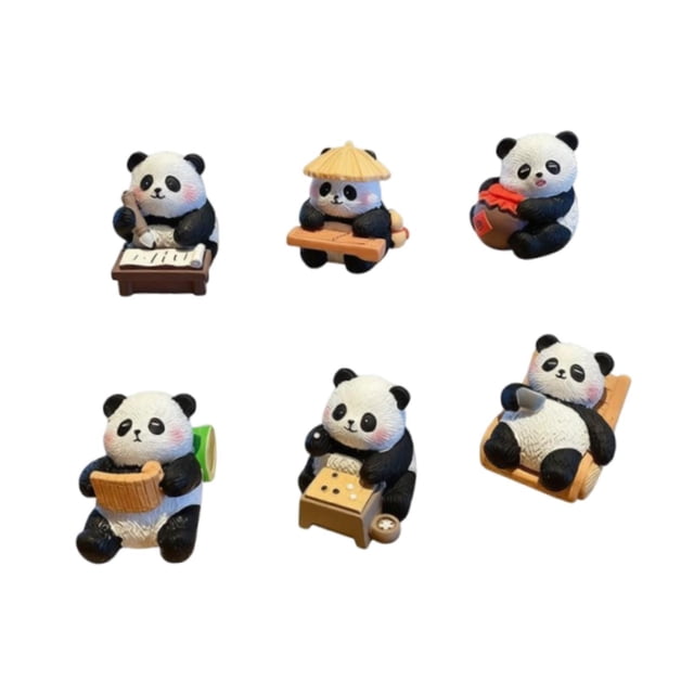 6 figuras de panda, esculturas de animales, adorables adornos decorativos de escritorio, pequeñas estatuas para entrada, estantería, escritorio,