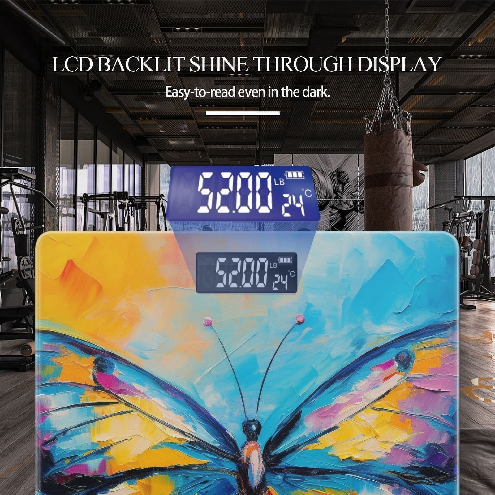 High Precision Body Weight Scale Smart Bathroom Scales with Large LCD Display(400lbs),Decorative for Bedroom-Beautiful Colorful Butterfly On Blue And Yellow Background