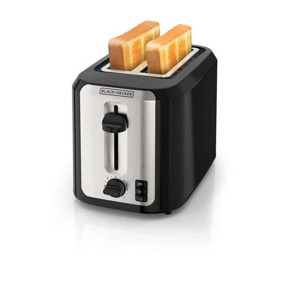 BLACK DECKER 2-Slice Toaster, with Extra-Wide Slots and Bagel Function, Black with Stainless Steel