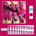 thumbnail image 2 of Coffin Press-on Square Full Cover Acrylic False Nails - 24 Pcs with Glossy Finish - Peacock Feather Designs on Red Nails, Gifts Stocking Stuffers for Women, 2 of 6