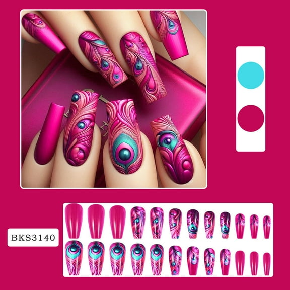 Nail Art Stickers, Peacock Nail Decals, Rose Red Peacock Feather Design, Easy To Apply Long-Lasting Adhesive Nail Wraps for DIY Manicure and Creative Nail Decoration