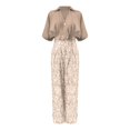 thumbnail image 5 of GILIGEGE Women Floral Print 2 Piece Set Deep V Neck Short Half Sleeve Top Wide Leg Flared Long Pants Matching Business Formal Wedding Guest Casual Summer Fashion Suit Daily Outfit Wear Khaki, 5 of 7