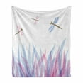 thumbnail image 1 of Dragonfly Soft Flannel Fleece Throw Blanket, Nature Themed Colorful Birds Like Bugs Flies on Flame Abstract Image, Cozy Plush for Indoor and Outdoor Use, 60" x 80", Violet Pink and Blue, by Ambesonne, 1 of 6