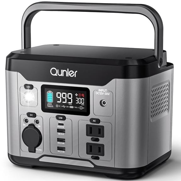 Qunler Portable Power Station 300W, 296Wh 80000mAh Lithium Battery Power Solar Generator with 60W USB-C PD Output, 120V AC Outlet for Outdoors Camping Travel Hunting Home Blackout No Solar Panel