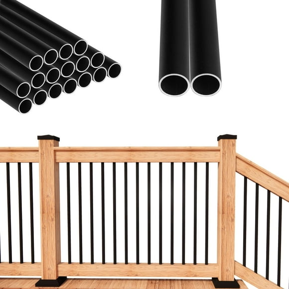 Senmit 26""x 3/4 Aluminum Deck Balusters- Indoor Outdoor Metal Deck Railing Sprindles - Hollow Round Stair Spindles for Deck Porch - Matte Black Coated 50 Pack