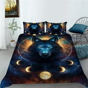Arightex 3pcs 3D Moon Wolf Microfiber Duvet Cover Sets, Printed Comforter Cover & Pillow Shams Twin/Full/Queen/King Size