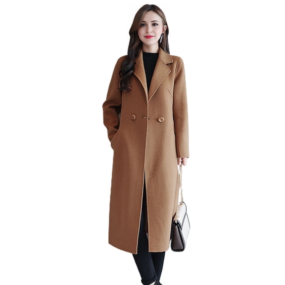 Quixlent Women's Fall Winter Wool Coat Notch Lapel Single-Breasted Peacoat Casual Trench Coat Mid-Long Thick Overcoat