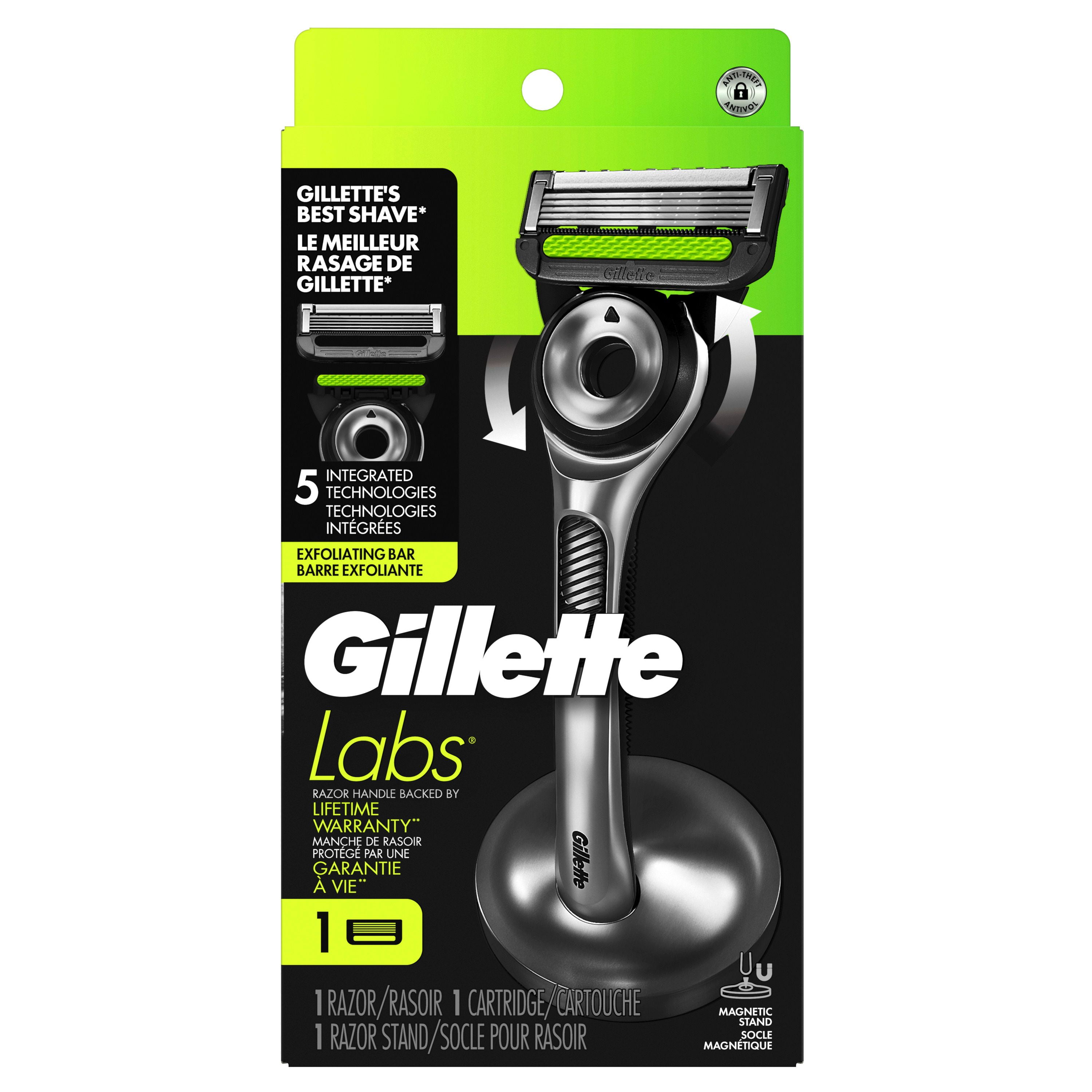 GilletteLabs with Exfoliating Bar by Gillette Razor for Men - 1 Handle, 1 Razor Blade Refill, Includes Premium Magnetic Stand, 1CT