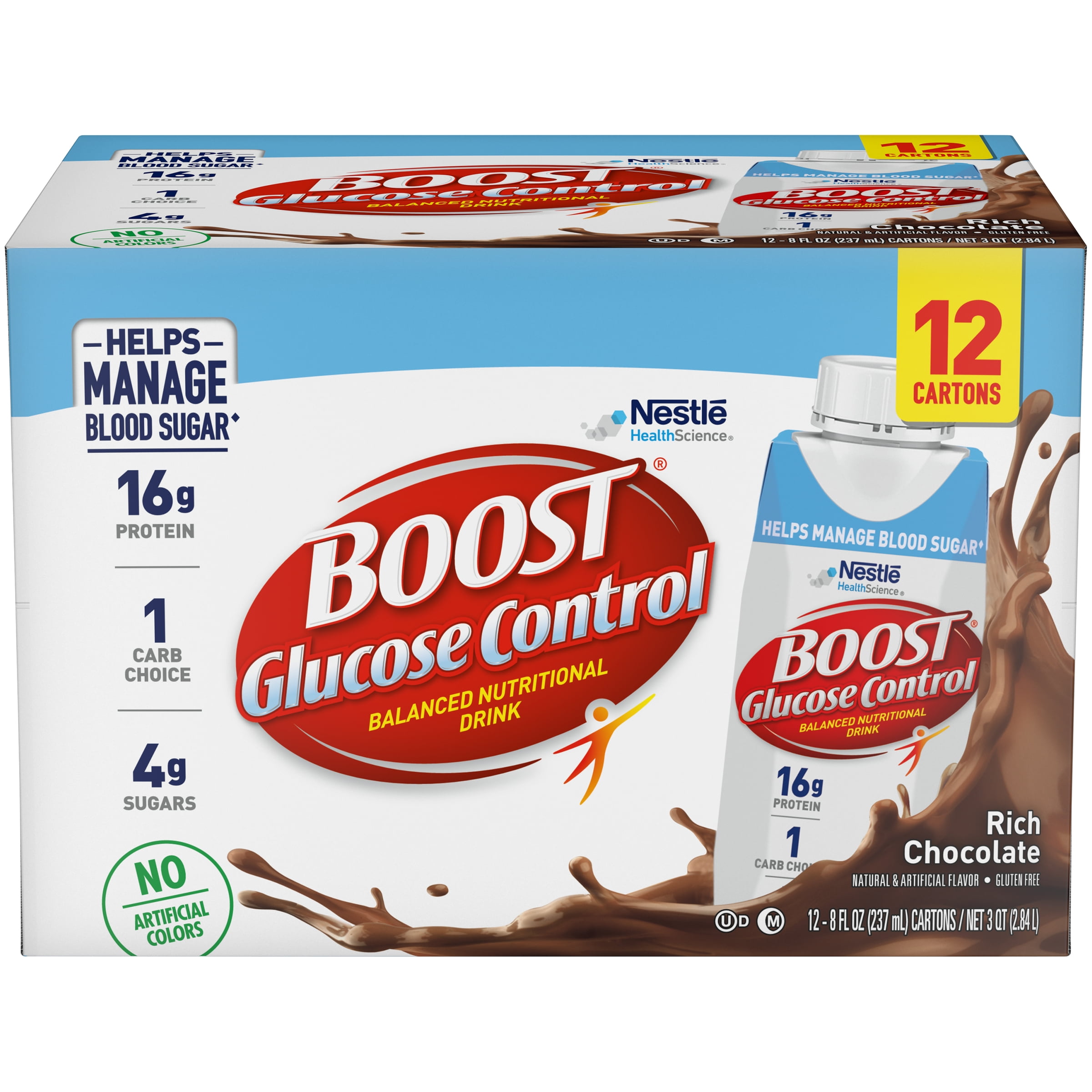 BOOST Glucose Control Ready to Drink Nutritional Drink, Rich Chocolate Nutritional Shake, 12 - 8 FL OZ Cartons