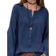 thumbnail image 1 of Women Solid Color Buttons Long Sleeve Crew Neck Blouse Top, 1 of 2