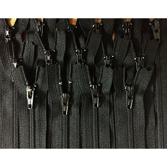 Black YKK Zippers 14 Inch Number 3 Nylon Coil Set of 12 Pieces