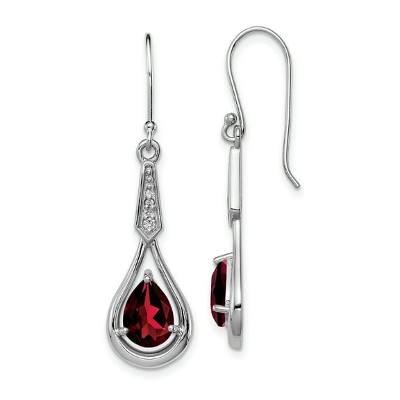 Primal Silver Sterling Silver Rhodium-plated with Cubic Zirconia and Garnet Shepherd Hook Earrings