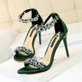thumbnail image 3 of Zapatos de mujer estilo Sexy banquete tacones altos finos satén punta abierta sandalias delgadas con diamantes de imitación zapatos de tacón туфли женские женская обувь, 3 of 5