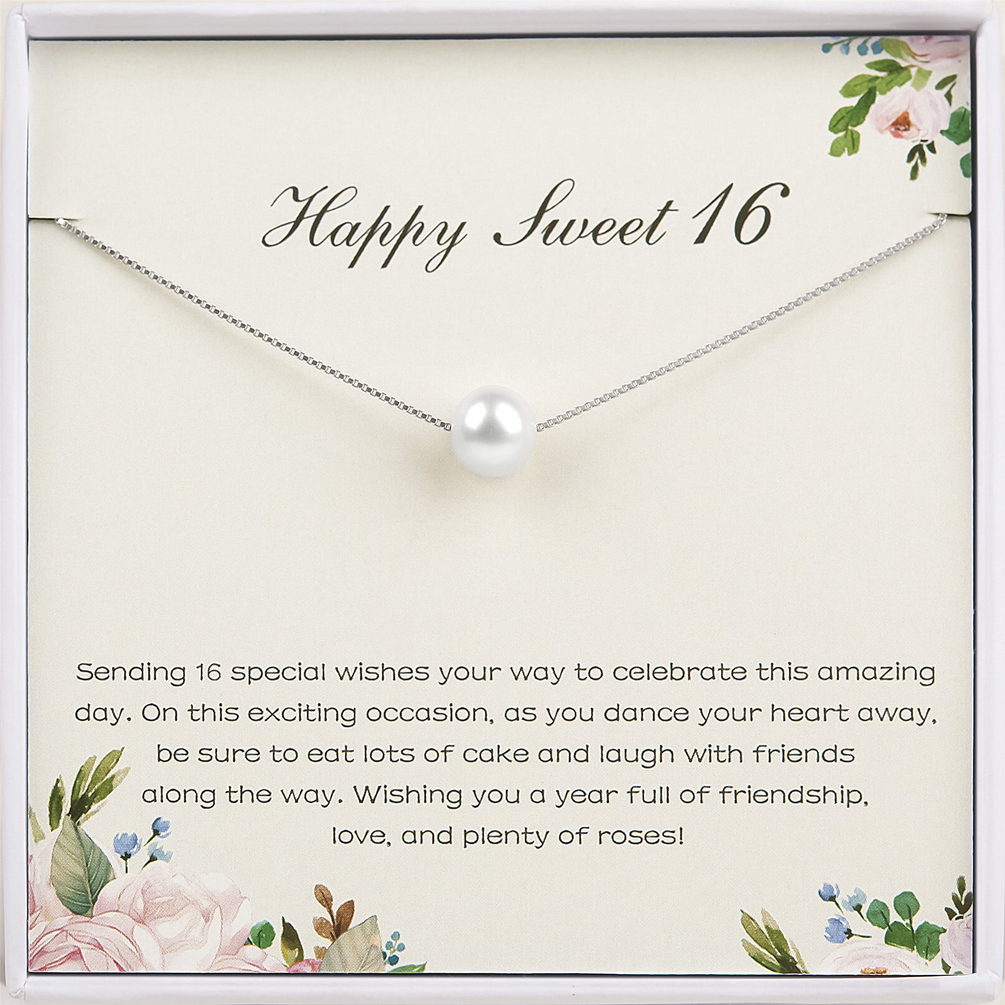 Anavia Happy Sweet 16 Gift for Daughter 16th Birthday Gift for Niece Birthday Gift for 16 Year Old Girl-{White Pearl + Silver Chain]