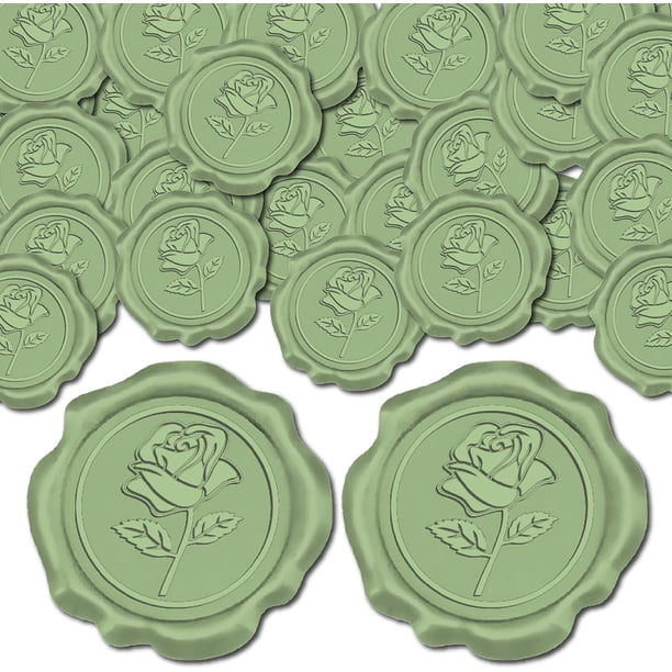 25 pegatinas de sello de cera verde con rosas para invitaciones de boda, etiquetas autoadhesivas para sellar sobres.