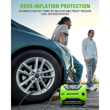 Greenworks - 24 Volt Battery Powered 160-PSI Inflator with 2.0 Ah USB-C Battery & Charger - Green