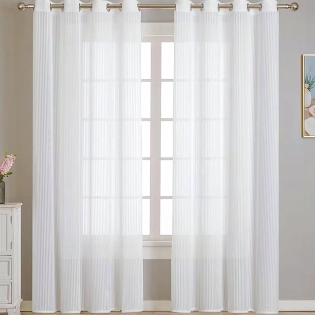 Cortinas Translucidas Blanco,Cortinas Transparentes para Salas de Estar y recamara ,Ojales en La Parte Superior,Cortinas de Gasa 2uds