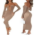 thumbnail image 4 of Élégante Longue Robe Femmes hors Épaule Strass à Manches Longues Coupé Robe Bodycon Mesh Pure Été Printemps Robes d'Automne, 4 of 5