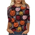 thumbnail image 2 of CLOISE 3/4 Length Sleeve Womens Tops Halloween Plus Size Crew Neck Trendy Shirts Pumpkin Pullover Fall Loose Clothing for Daily Wear Multicolor 5XL, 2 of 5