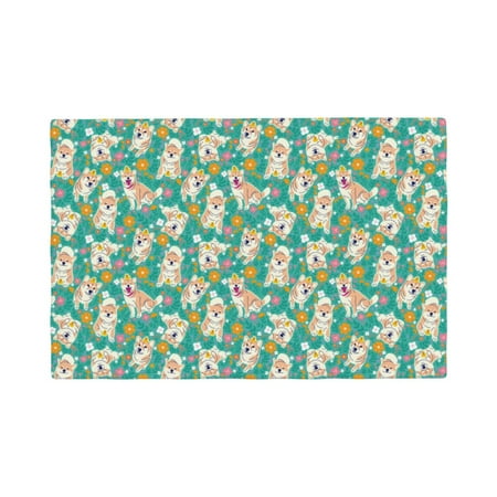 

Placemats Set of 4 SHIBA WITH FLORAL Place mats for Dining Table Indoor/Outdoor Cute Heat Resistant Washable Table Mats(18 x 12 )