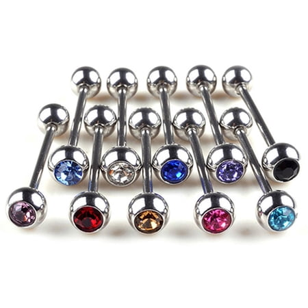 Ayyufe 10Pcs Body Piercing Jewelry Unisex Punk Mixed Rhinestone Ball Barbell Tongue Bars Rings Body Piercing for Women Girls