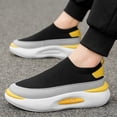 thumbnail image 6 of CORASUN Men's Thick Sole Flyknit Walking Shoes, Breathable Lightweight Slip-on Sneakers for Gym, Casual Work & Travel, Black and Yellow, 6 of 9
