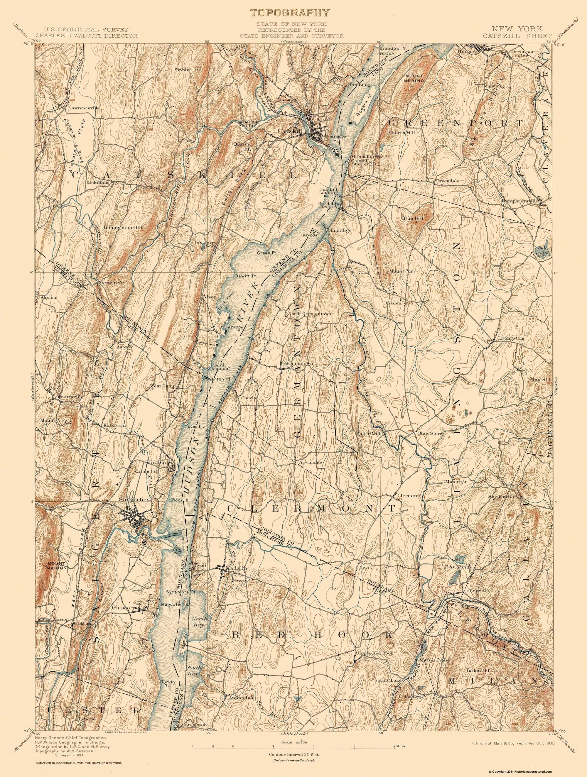 Topo Map Catskill New York Sheet USGS 1895 23 x 30.46 Matte Art Paper