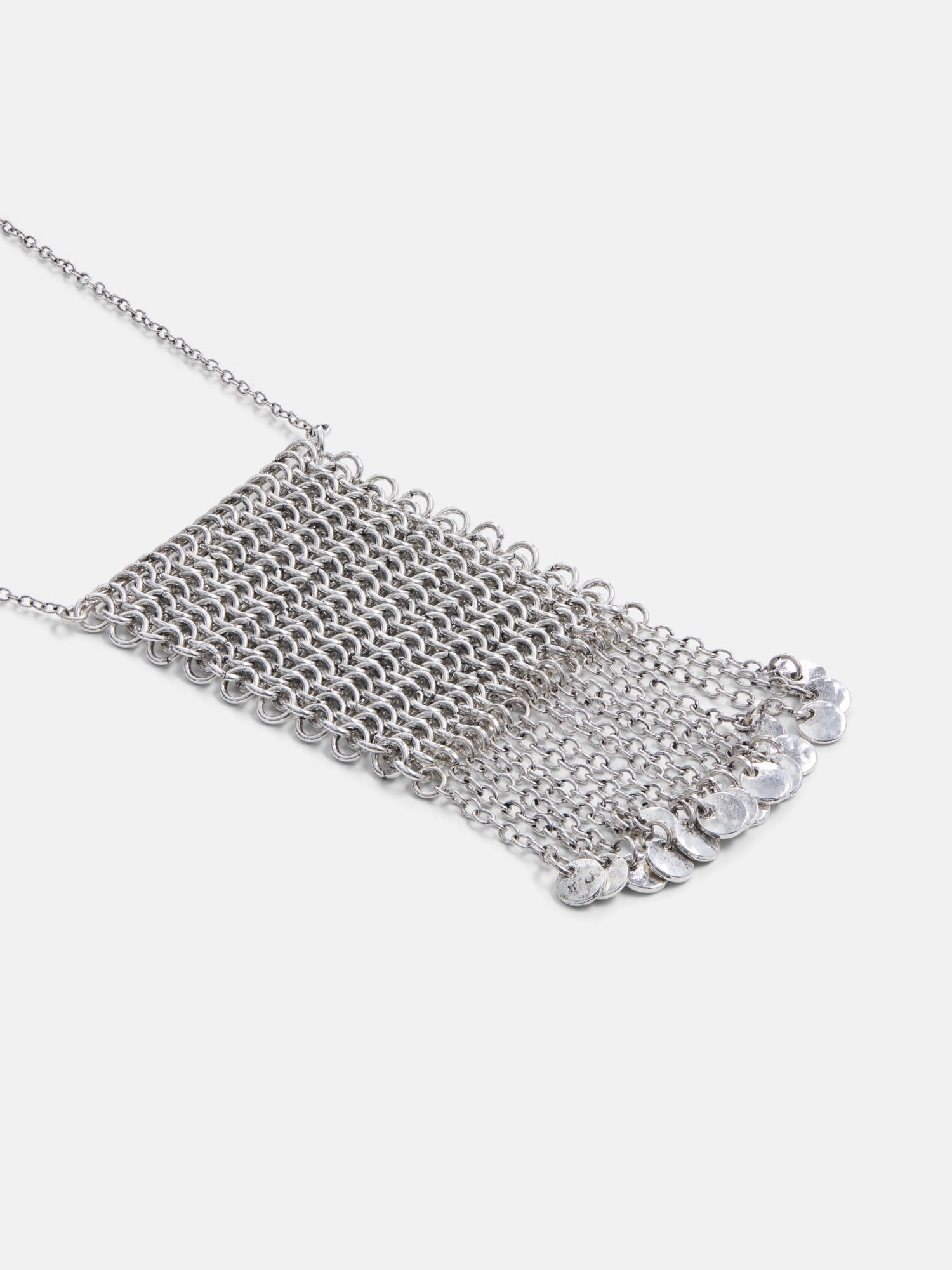 Scoop Chainmail Long Necklace, Silver-Tone