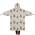 thumbnail image 2 of Oversized Wearable Blanket Hoodie,Beige Highland Cow Flower Pattern Sherpa Blanket Hoodie with Super Pockets,Super Warm Fuzzy Pullover for Women & Men, 2 of 6