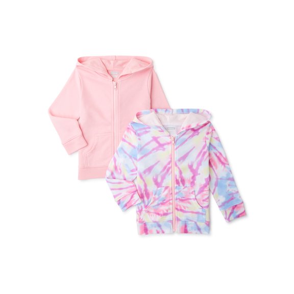 Garanimals Baby and Toddler Girls' Zip-Up Hoodies, 2-Pack, Sizes 12M-5T