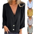 thumbnail image 4 of Giftesty Womens Shirts Cotton Linen Women's Casual Loose Solid Button Up T-Shirt Long Sleeved V-neck Top/shirt, 4 of 4