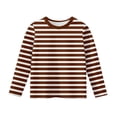 thumbnail image 5 of YDFCWXW Girls' Long Sleeve Cotton Striped T-Shirt: Classic Comfort & Style for Fall Spring (Wine, 13-14 Years), 5 of 6